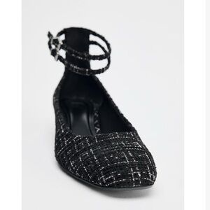 Zara Black Tweed Ankle Strap Heels